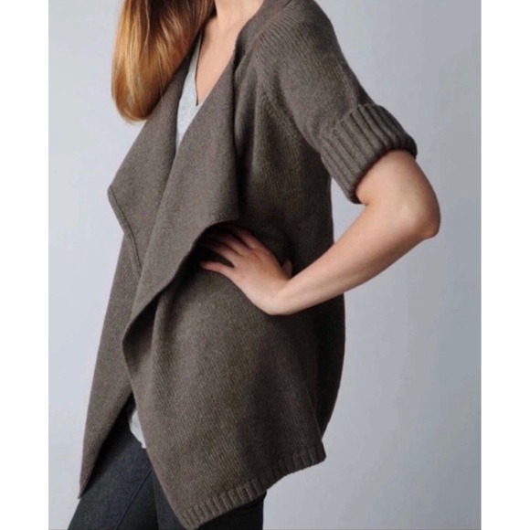 Vince Sweaters - Vince | Taupe Brown | Wool‎ Blend | Open Front Drape Cardigan | Short Sleeve | M